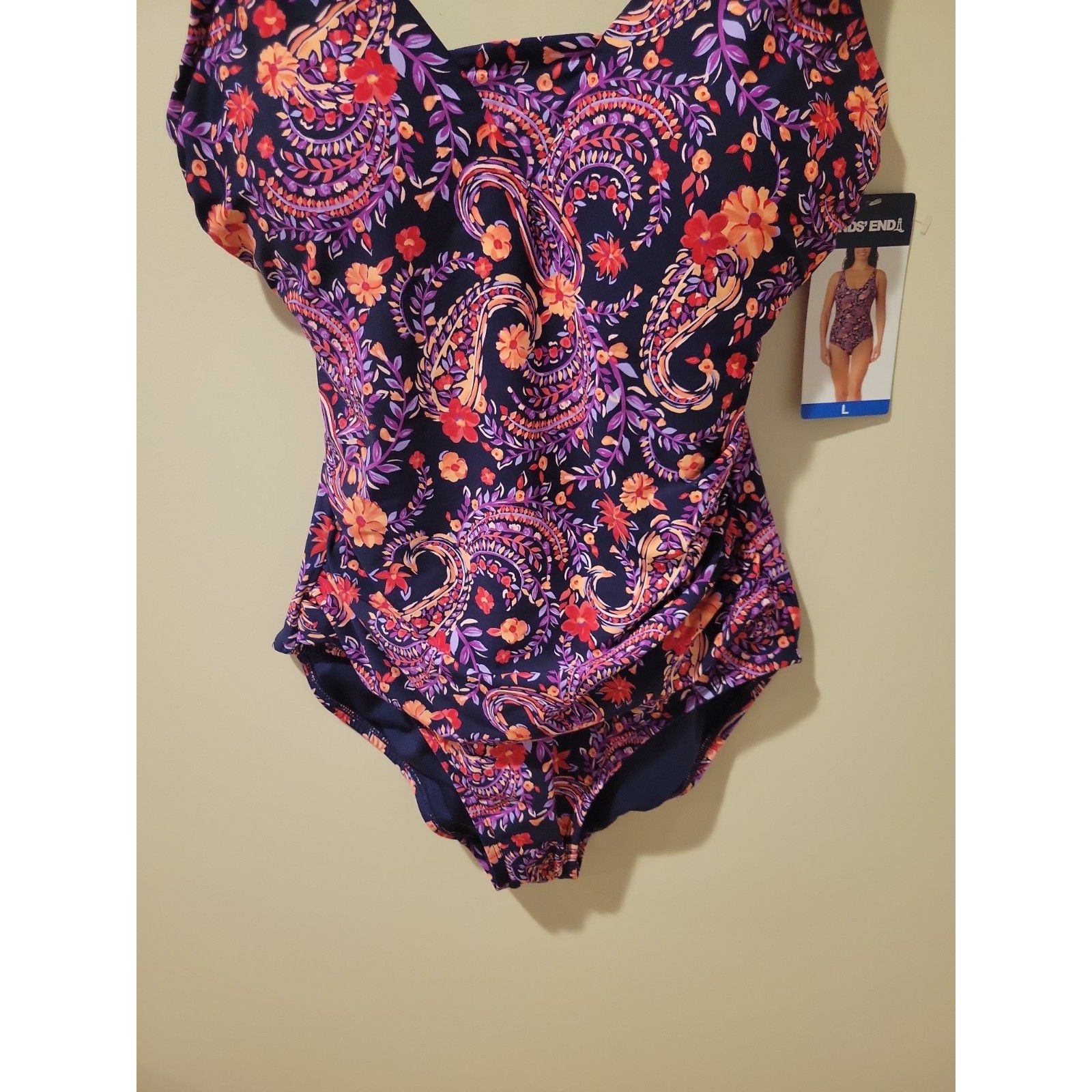 Nwt Lands' End Tummy Control One Piece Swimsuit Paisley Purple Size L Floral — image 4 of 8